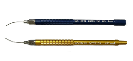 XC-1131I Irrigation/Aspiration Bimanual Handpieces  solid, 23 GA curved, .3mm aspirating port. Overall length 4.75"